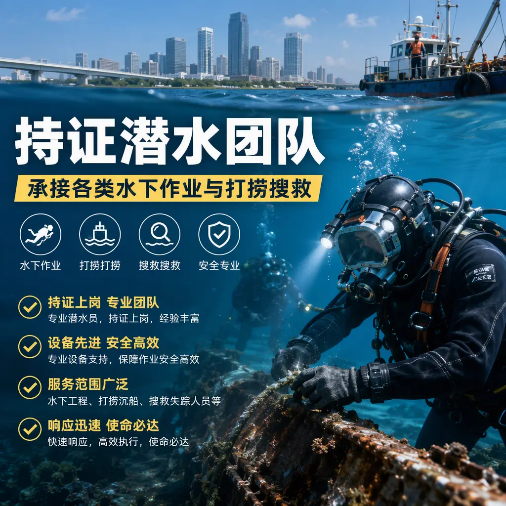 持证潜水团队，承接各类水下作业与打捞搜救博野